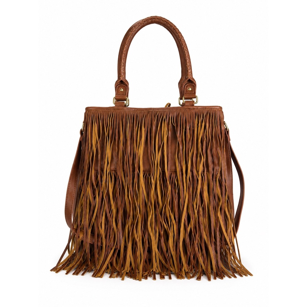 Steve Madden Vintage Y2K Cognac Brown Fringe Boho Western Crossbody Bag Purse